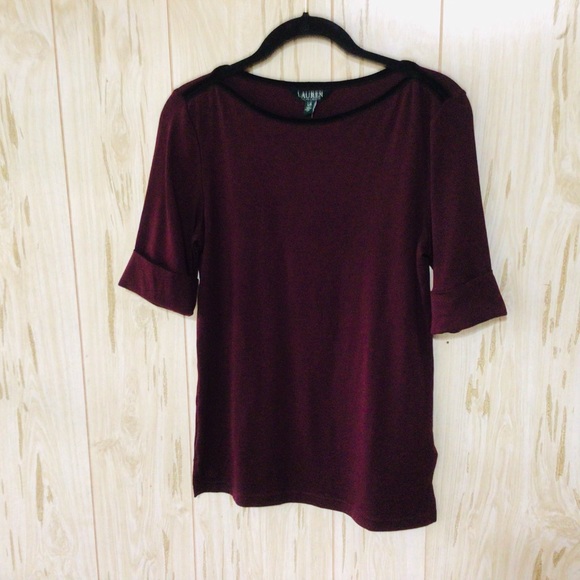 Lauren Ralph Lauren Velvet-Trim Boatneck Top - Picture 2 of 11